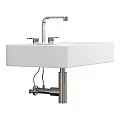 Modern Bathroom White Rectangular Washbasin With Chrome Faucet And Metal Stand 3d model
