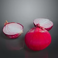 Fresh Vibrant Red Onion With Sliced Halves On Gray Background