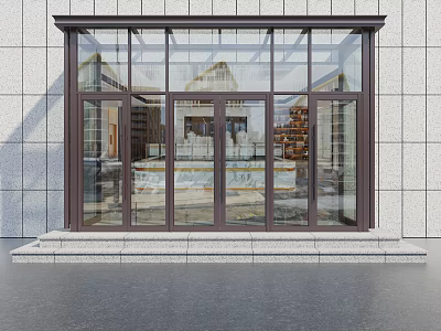 Modern Glass Casement Doors With Dark Frame At Building Entrance Gray Wall 3d model