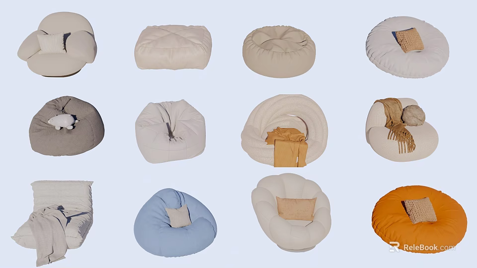 Comfortable Bean Bag Chair In Various Colors And Different Home Designs 3d model 