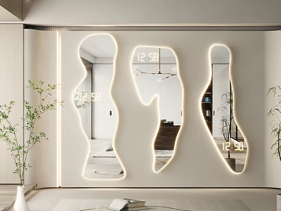 Unique Shaped LED Lit Mirror With Time Display For Modern Interior Decor 3d model