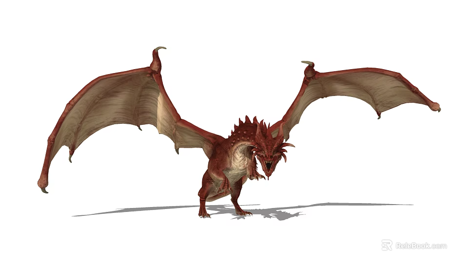 Red Mythical Flying Dragon with Spread Wings and Detailed Scales in Standing Posture 3d model 