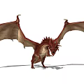 Red Mythical Flying Dragon with Spread Wings and Detailed Scales in Standing Posture