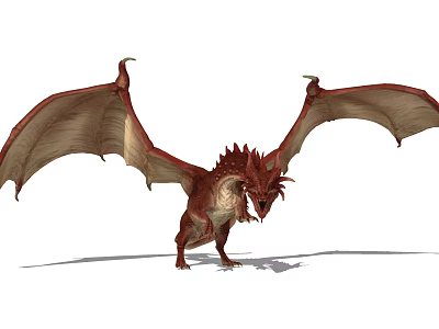 Red Mythical Flying Dragon with Spread Wings and Detailed Scales in Standing Posture 3d model