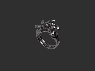 Elegant Floral Design Ring With Intricate Metallic Petals And Central Stone 3d model
