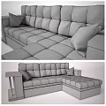 Black Leather Sectional Sofa With Tufted Seats Multiple Pillows And Modern Design 3d model
