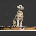 Cream Colored Dog Sitting On Circular Mat With Gear And Clock Patterns 3d model