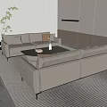 Modern Living Room With Beige Leather Sofas Glass Coffee Table And Window Blinds 3d model