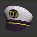 White Sailor Cap With Yellow Anchor Laurel Wreath Emblem And Gray Stripes