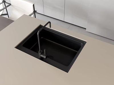Modern Black Kitchen Sink With Faucet On Light Colored Countertop Surface 3d model