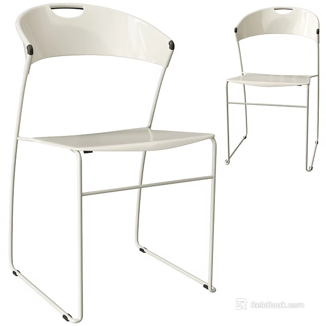 Modern White Dining Chairs Featuring Sleek Metal Frame And Comfortable Seat Design 3d model 