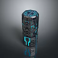 Futuristic Black Cylindrical Object With Blue Glowing Lines And Geometric Patterns 3d model