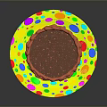 Delicious Chocolate Cake With Red Frosting Border On Colorful Polka Dot Plate