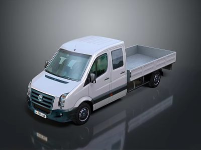 White Volkswagen Commercial Truck With Double Cab Flatbed And Front Side View 3d model