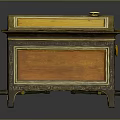 Elegant Vintage Wooden Chest With Golden Accents Ornate Carvings And Decorative Lid
