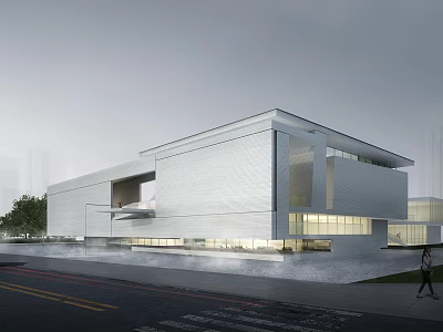Modern Sales Office Building With White Facade And Large Glass Windows 3d model