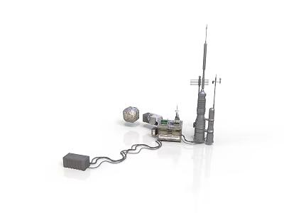 Technical Communication Tower Setup With Spherical Device Control Box And Cables 3d model