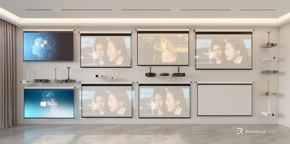 Projection Monitoring System With Multiple Projection Screens Displaying Real Time Surveillance Footage 3d model 