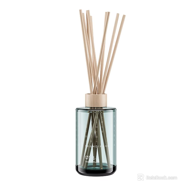 Luxury Reed Diffuser in Transparent Glass Bottle with Wooden Cap and Natural Sticks 3d model 