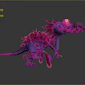 Blue Mythical Creature Character With Red Feathers Large Yellow Eyes And Black Snout