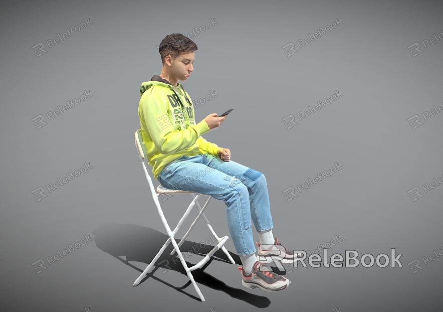 Men Sitting and Playing with Mobile Phones Fluorescent Sweat Men model