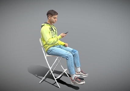 Men Sitting and Playing with Mobile Phones Fluorescent Sweat Men 3d model