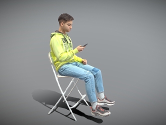 Men Sitting and Playing with Mobile Phones Fluorescent Sweat Men 3d model