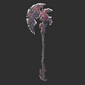 Ornate Fantasy Axe Weapon With Intricate Red Silver Design And Detailed Handle