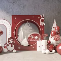 Christmas Decorations With Red And White Theme Circular Ornament Snowman Figure Candy Cane Balloons