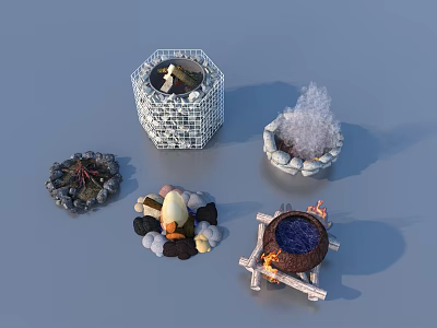 Outdoor Fire Pits With Various Designs Including Stone Metal And Wooden Materials 3d model