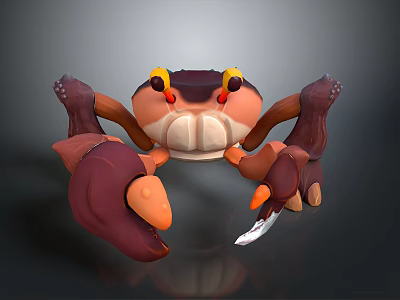 3D Modeled Aquatic Crab With Yellow Eyes Red Orange Claws And Brown Legs 3d model