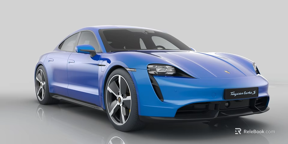 Blue Porsche Taycan Electric Sports Car With Sleek Exterior And Sporty Wheels 3d model 