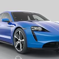 Blue Porsche Taycan Electric Sports Car With Sleek Exterior And Sporty Wheels