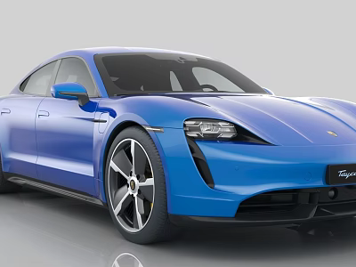 Blue Porsche Taycan Electric Sports Car With Sleek Exterior And Sporty Wheels 3d model
