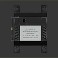 Black Square Electronic Device With White Label Text Metal Mounting Holes And Side Ventilation Slots