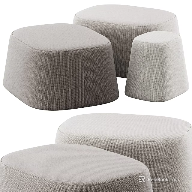 Modern Fabric Upholstered Stools With Round Oval Seats And Different Sizes For Interior Seating 3d model 