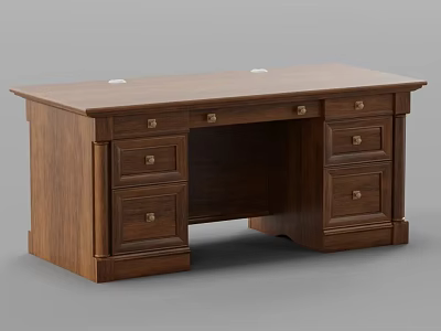 Traditional Wooden Desk With Multiple Drawers And Brown Finish For Home Office 3d model