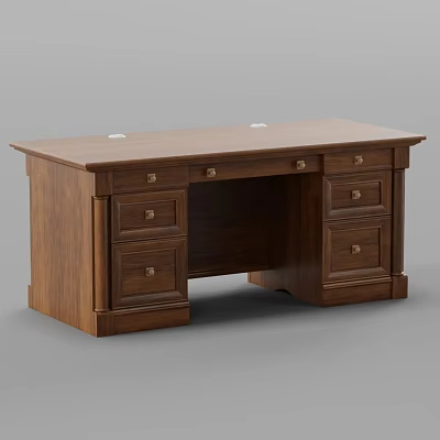Traditional Wooden Desk With Multiple Drawers And Brown Finish For Home Office 3d model