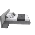 Modern Gray Double Bed With Upholstered Headboard White Pillows And Nightstand 3d model