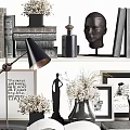 Elegant Decorative Ornaments Set with Books Vases Sculpture Table Lamp Prints and Pen Holder