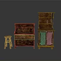 Vintage Wooden Chest of Drawers with Shelves Stool and Classic Retro Brown Design Elements