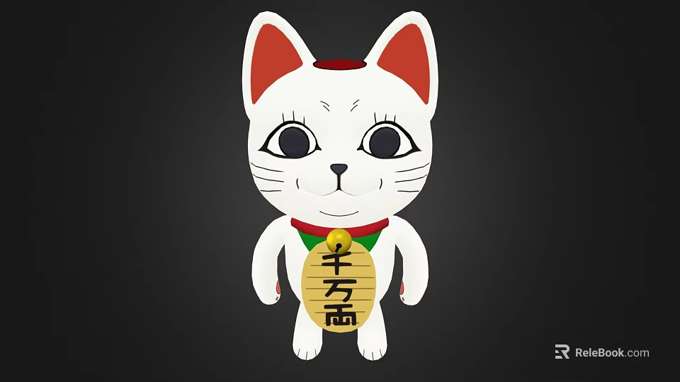 Cartoon White Cat Game Anime Character With Red Ears And Golden Plaque 3d model 