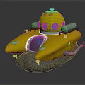 Bright Yellow Underwater Submersible With Rounded Top Circular Windows And Metallic Base 3d model