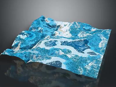 Blue 3D Terrain Model Showcasing Natural Mountains Lakes And Rolling Landforms Design 3d model