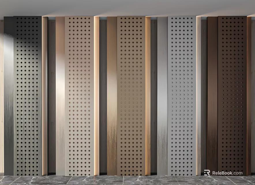 Modern Wall Panels With Perforated Design And Various Materials For Interior Decoration 3d model 