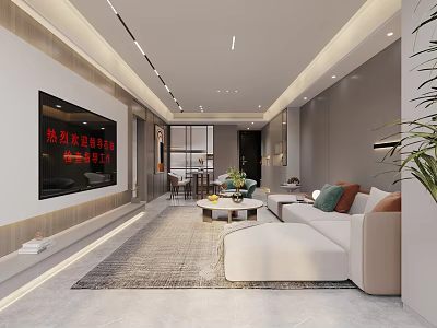 Modern Spacious Open Plan Living And Dining Room With Cozy Sofa And Elegant Interior Design 3d model