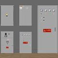 Industrial Gray Electrical Control Panels With Switches Indicators And Danger Labels 3d model
