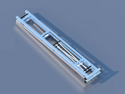 Light Blue Long Rectangular Metal Shelf With Horizontal Bars For Home Storage 3d model