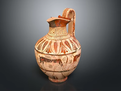 Traditional Ancient Greek Terracotta Jug With Geometric Patterns And Animal Motifs 3d model