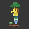 Lego Built Toy Figure With Green Hat Yellow Face Blue Overalls On Orange Base